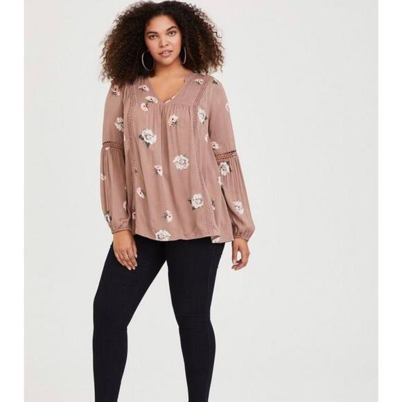 Torrid Beige Floral Eyelet Twill Tunic Size 1X - Picture 1 of 11